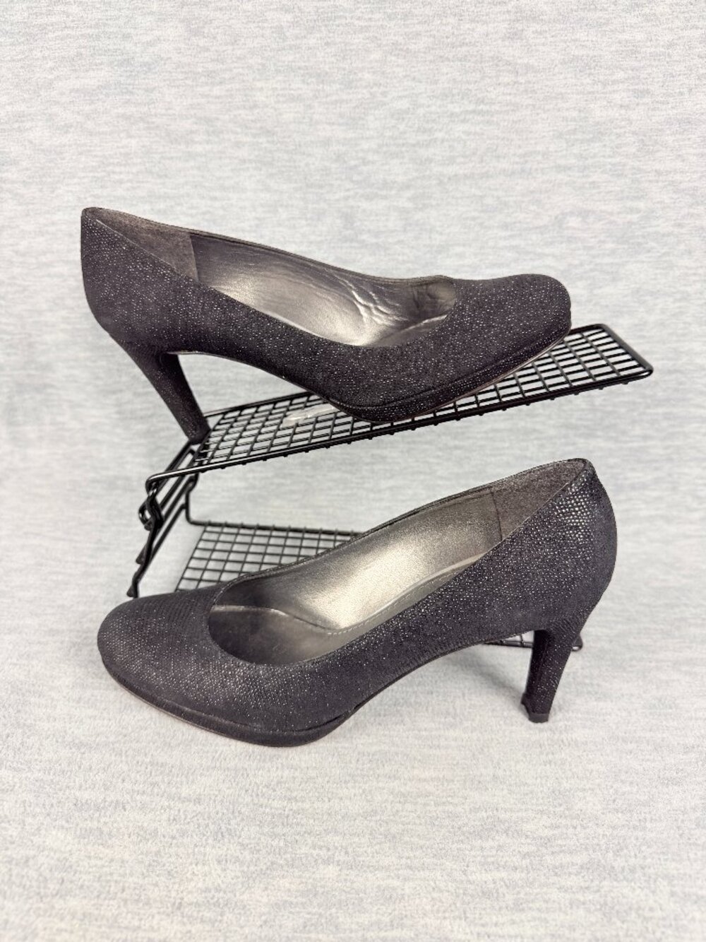 Stuart Weitzman Pumps Womens 8 M Metallic Shimmer Black Silver Platform Heels 3
